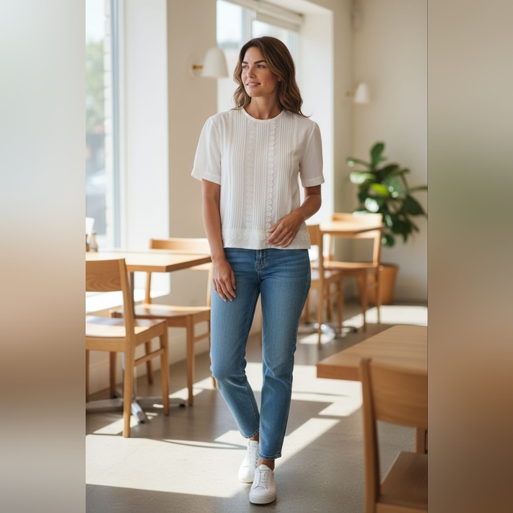 Elegant Vintage White Lace Trimmed Women's Top